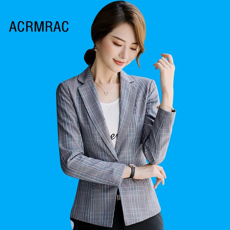 

Women jacket Slim autumn Plaid Long sleeve Blazers Woman 1829