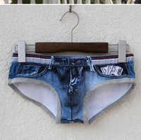 2017 high quality clothing male panties elastic faux denim print mens sexy underwear mens pouch briefs imitation jean