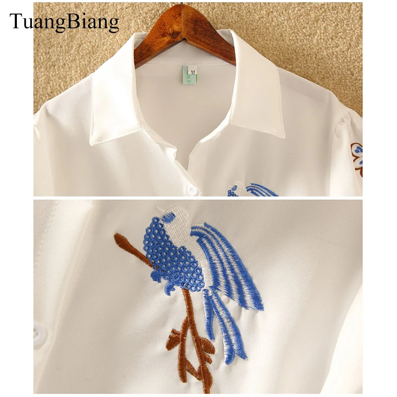TuangBiang 2019 летние рубашки с коротким рукавом вышивкой женские топы цветочным