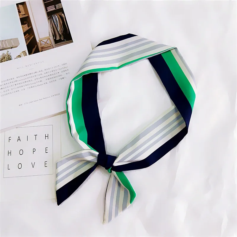 Stripe green Мода для женщин Летняя Cravat дикая маленькая ткань для шарфа Длинная женская сумка с шарфом аксессуары стримеры Прямая - Цвет: Stripe green