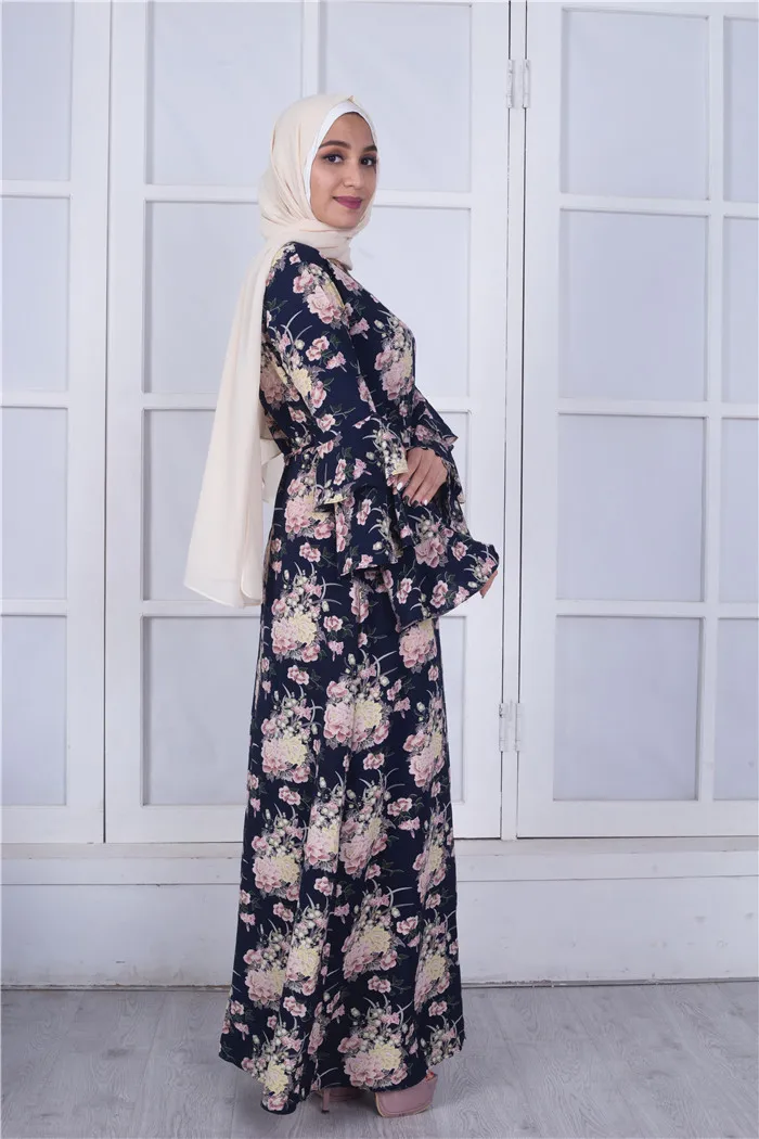 Г. Мусульманское платье с цветочным принтом abaya с расклешенными рукавами марокканский кафтан пакиста Турецкий Арабский Дубай одеяние мусульмане Eid мусульманские платья