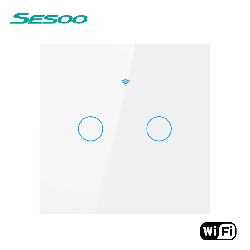 SESOO WI-FI умный сенсорный переключатель приложение Беспроводной дистанционного светильник настенный выключатель 2-ная с украшением в виде кристаллов Стекло Панель работает с Alexa/Google Home - Цвет: WIFI-EU-SK3-02 White