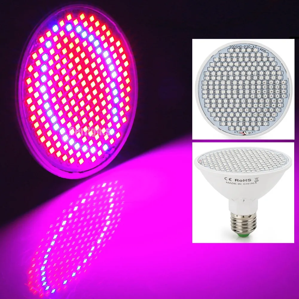20 Вт Светодиодный светильник для выращивания растений E27 AC85 265V SMD3528 166Red + 34Blue