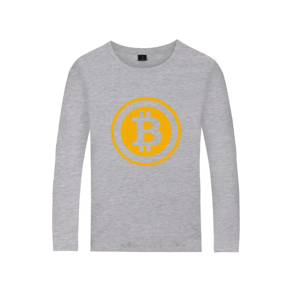 Хлопковая футболка с логотипом биткоина цифровой валюты длинным рукавом Биткоин