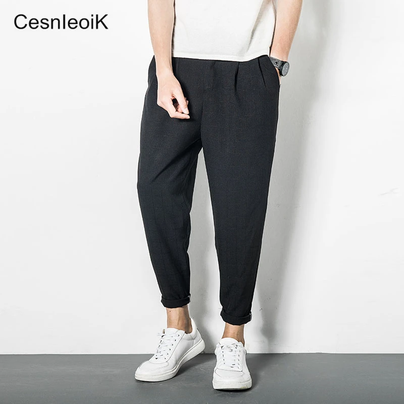 Мужские летние и осенние модные льняные брюки со средней талией Повседневные