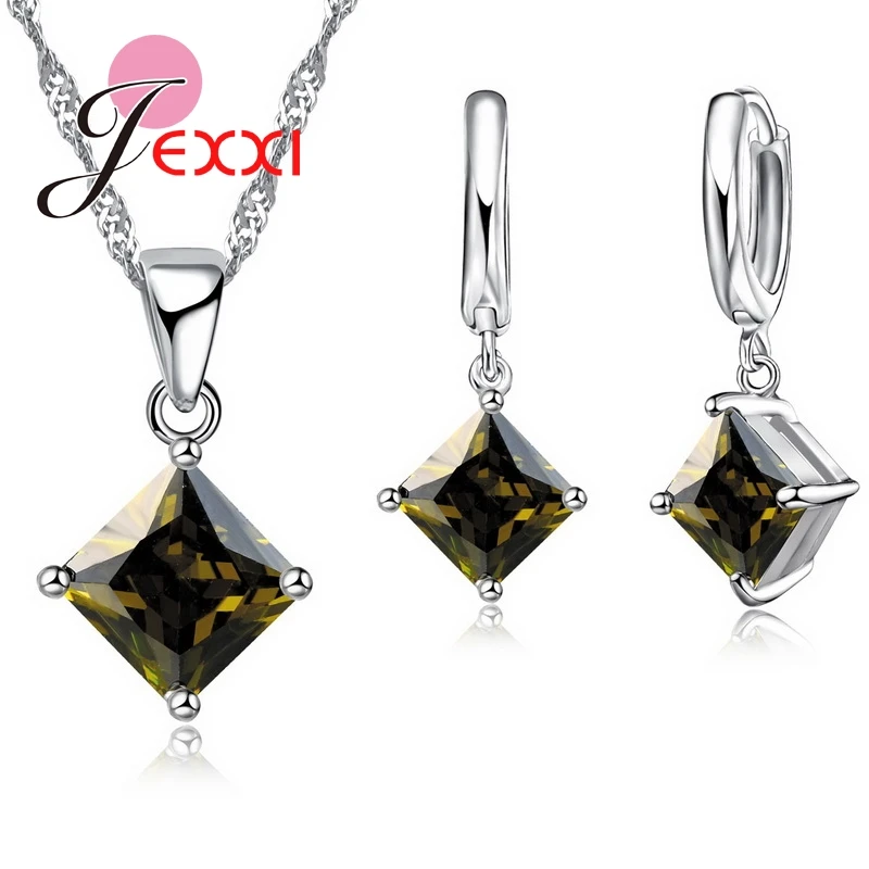 Женский ювелирный комплект из колье и серёг серебра 925 пробы 8 цветов|jewelry sets