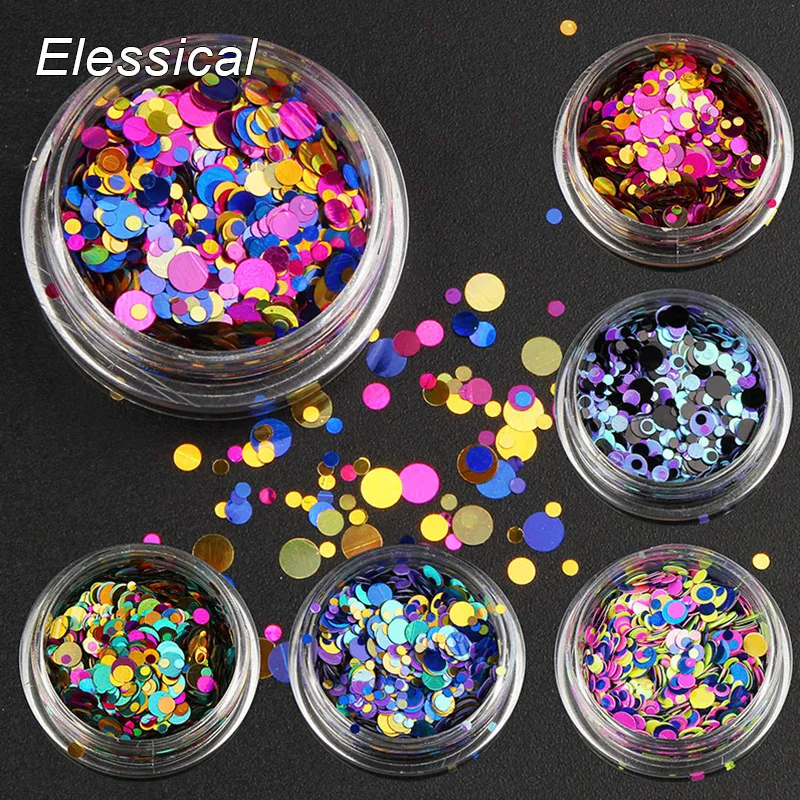 Elescial 6 шт./компл. лак для ногтей блестки цвет смешанный ногтей круглая мишура порошок для женщин DIY декоративный Маникюр Инструменты WY659