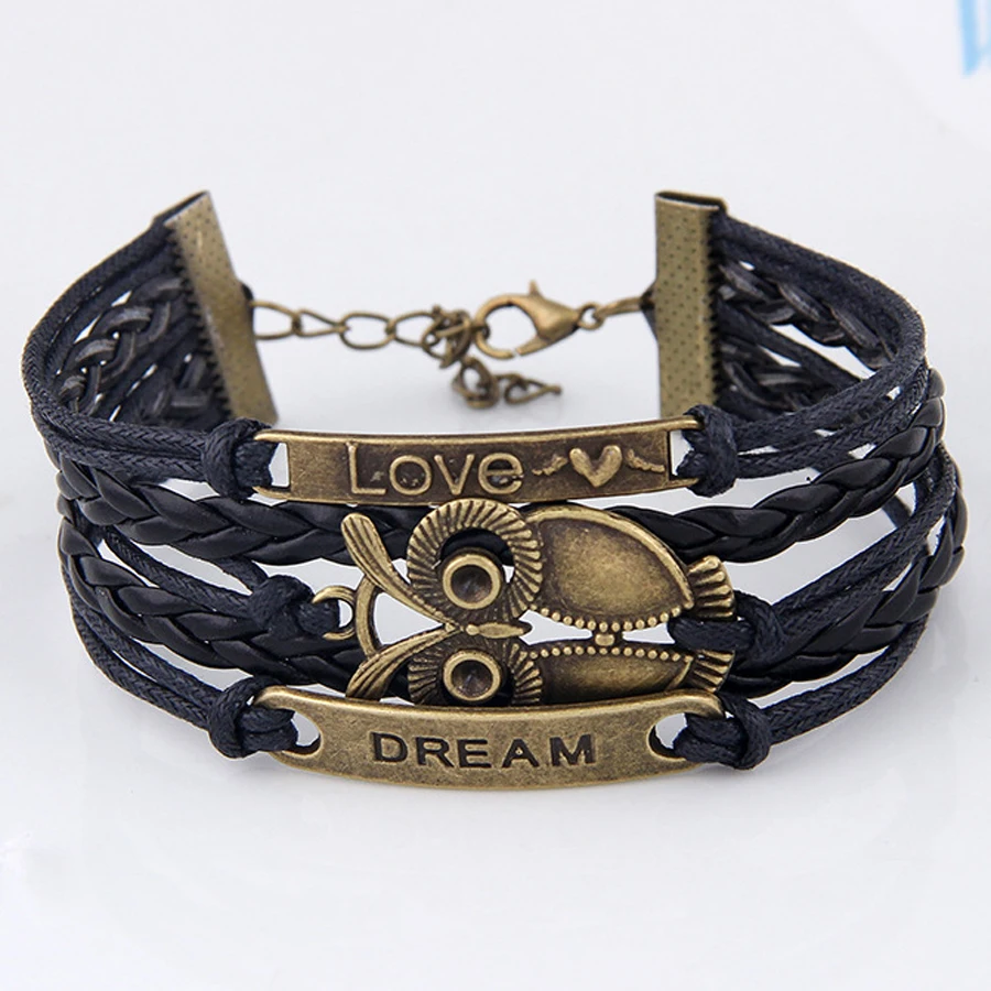 Очаровательные винтажные Многослойные плетеные браслеты для женщин Сова