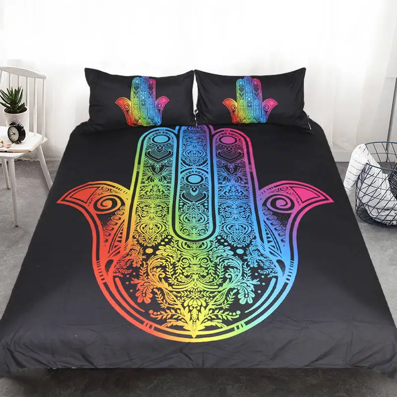 BeddingOutlet Hamsa Hand Duvet Cover With Pillowcase Black Dark Blue Bedding Set Vintage Soft Microfiber Quilt Cover Set 3Pcs - Цвет: Colorful