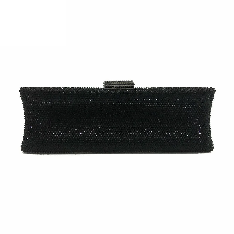 Black Evening Bag Двойной цветок элегантные ослепительно градиентный фиолетовый цвет Для женщин вечерние сумочки-клатчи со стразами металлической фурнитурой с длинным свадебная сумочка кошелек - Цвет: Black Evening Bag