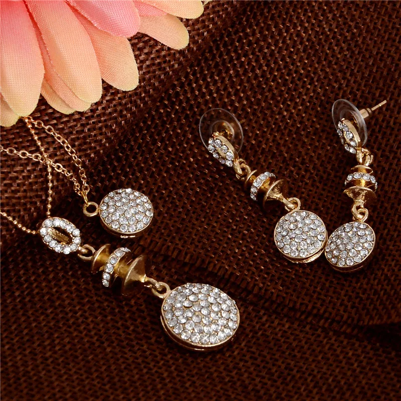 Hesiod Gold Color Round Pendant Necklace Multi-layer Chain Earrings Sets Wedding Bridal Party Jewelry | Украшения и аксессуары