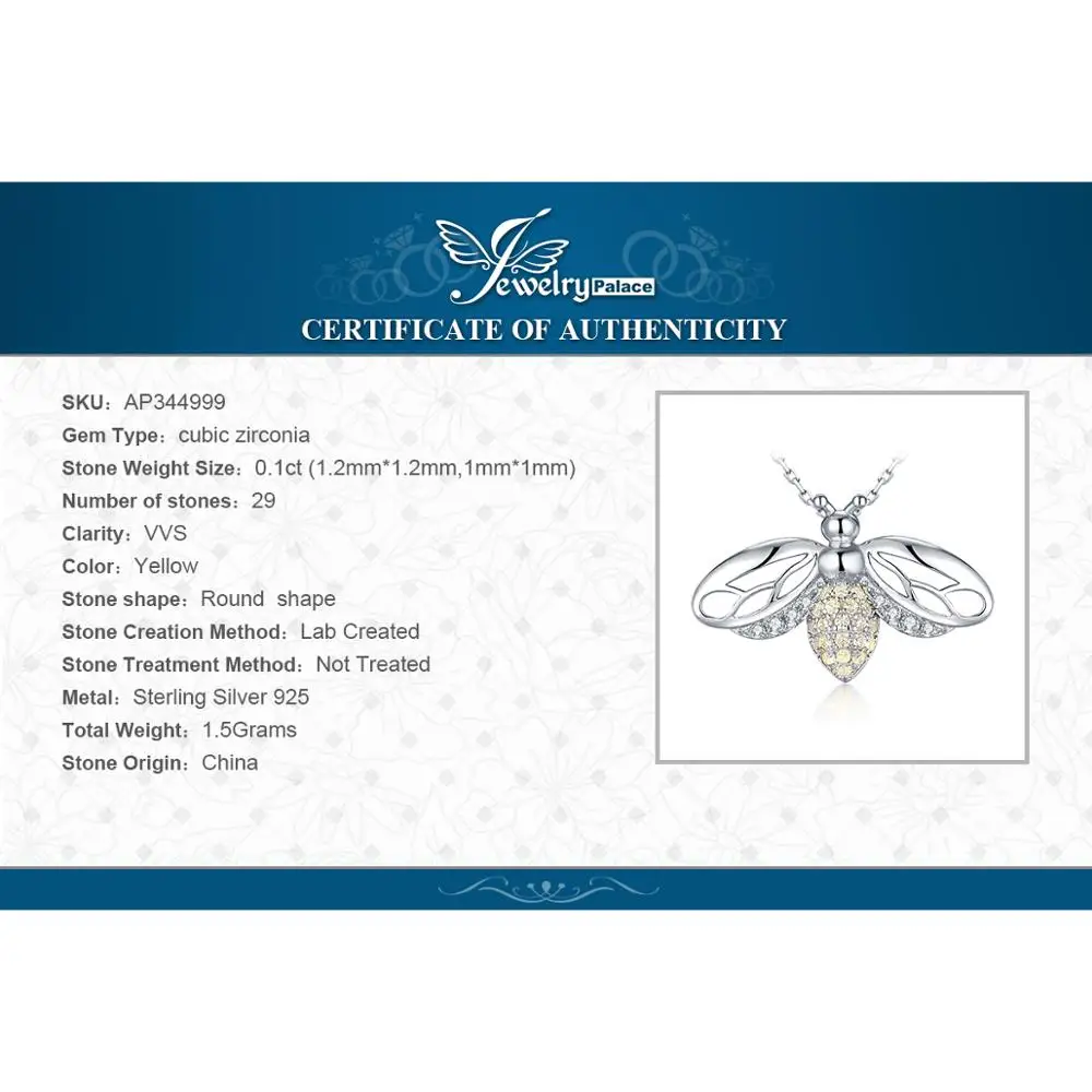 

JPalace Bee CZ Silver Pendant Necklace 925 Sterling Silver Choker Statement Necklace Women Silver 925 Jewelry No Chain