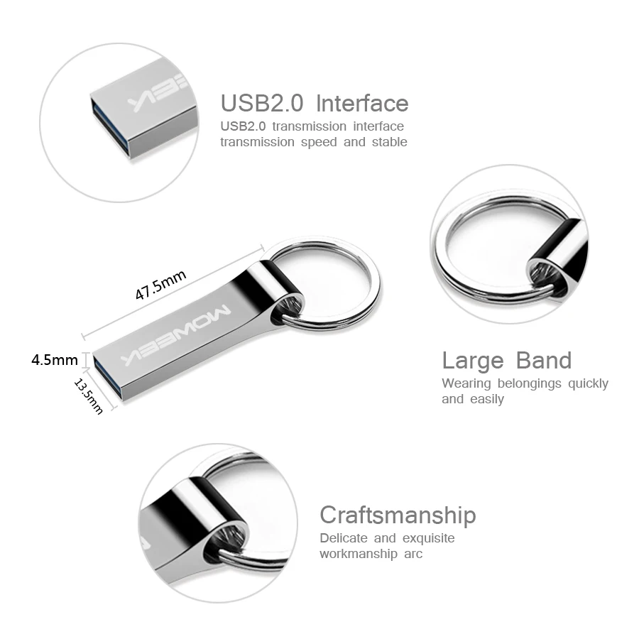 Moweek Водонепроницаемый USB Flash Drive 64 ГБ металлическая ручка привода реальная