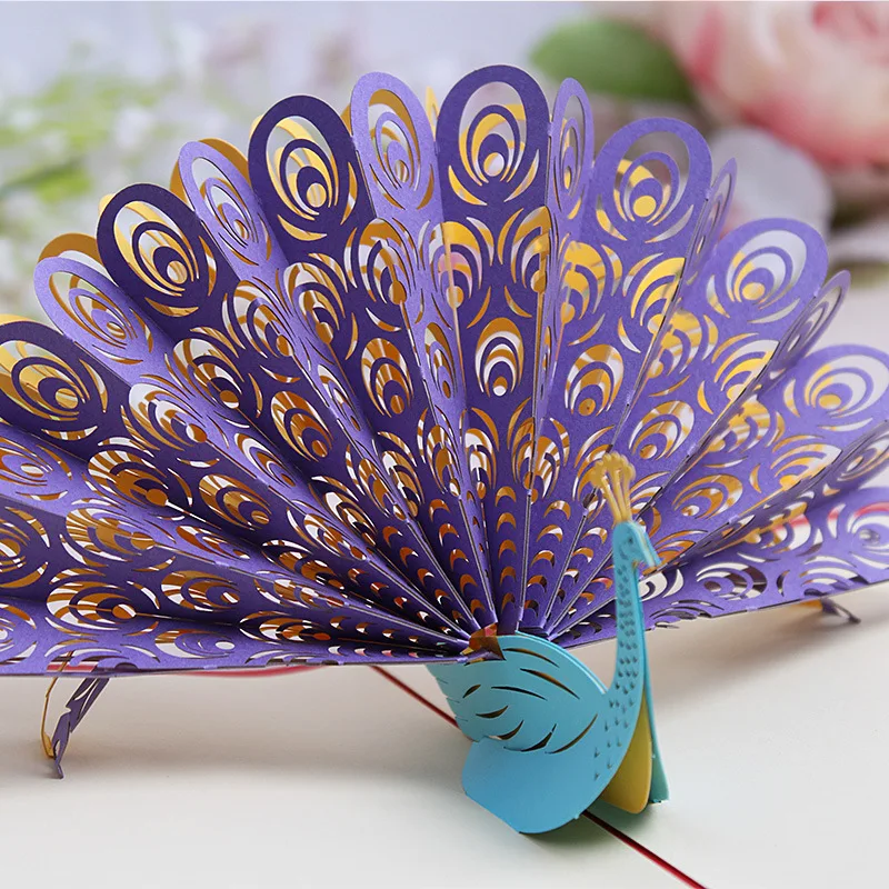 

3D Peacock Laser Cut Pop Up Paper Greeting Cards Valentine Lover Happy Birthday Handmade Christmas Gifts Souvenirs Postcards