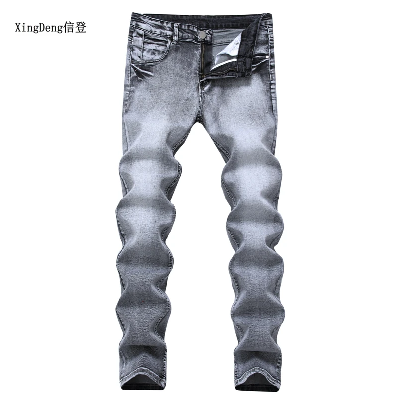 

XingDeng Men's Classic fashion Jeans Brand Straight Pantalon Homme Jean Slim Distressed Design Pants Fit Regular pants plus size