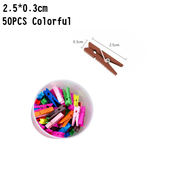 Colored 2.5x0.3cm 50 шт. цветные деревянные Мини-зажимы DIY вечерние украшения для дома ремесло искусство клип милые маленькие зажимы для заметок Бумага Закладка фото зажимы - Цвет: Colored 2.5x0.3cm