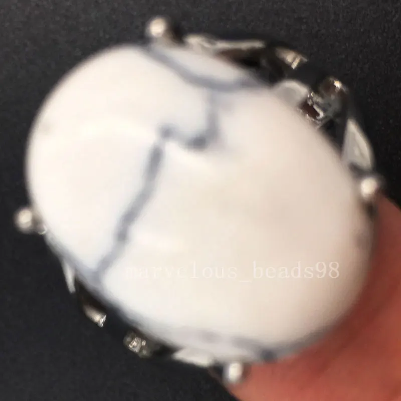 Малахит, опал, тигровый глаз, Голубой песок, лазурит, кристалл Howlite, сердолик, для женщин и мужчин, художественное овальное кольцо, 7~ 12 дюймов, регулируемый размер, PWB563 - Цвет основного камня: White Howlite MC6132