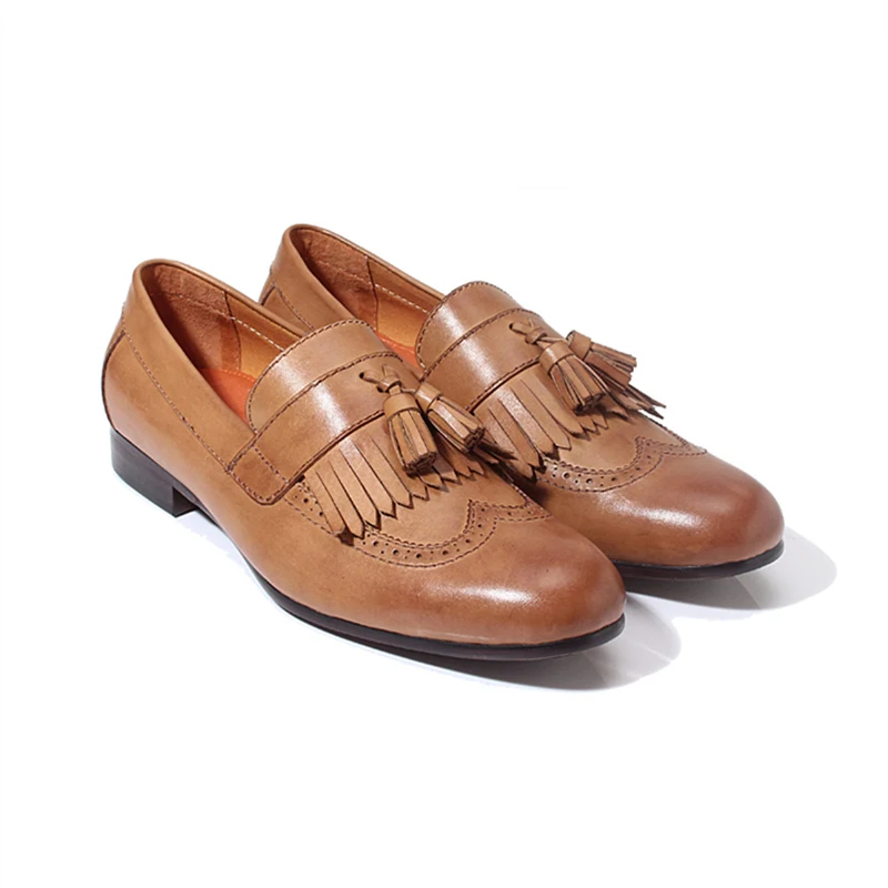 Retro Mens Genuine Leather Tassel Brogue Shoes Man Casual Fringe Wing Tips Oxfords Driving Loafers | Обувь