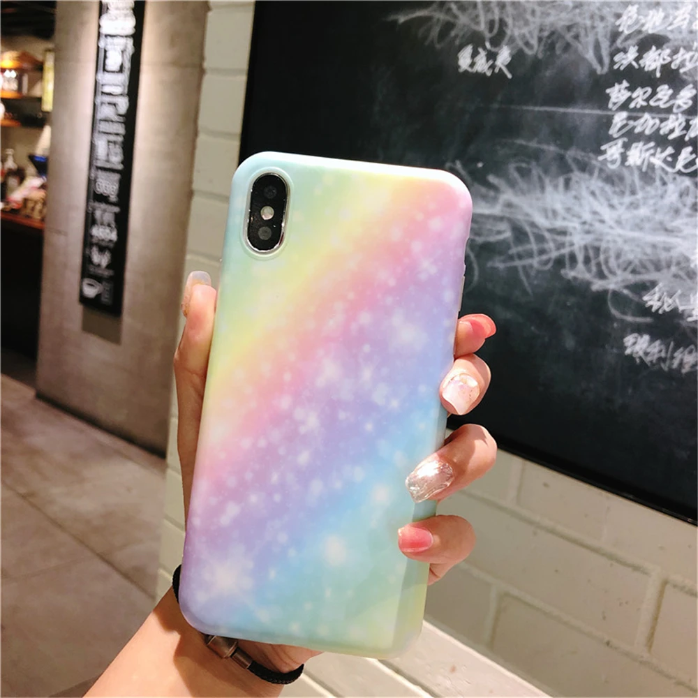 Cases For Iphone 8 High Quality Soft TPU Matte Shockproof Phone Case 8Plus Rainbow Lovely Gradient Pattern Back Cover |
