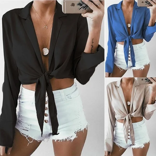 Для женщин Сексуальная Блузка с низким вырезом на спине галстук-бабочка узел