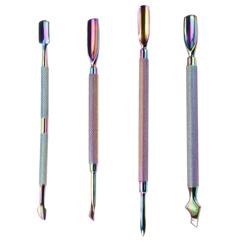 

Nail Art 2 Ways Chameleon Stainless Steel Plating Dirt Dust Remove Cleaning Curved Cuticle Pusher Manicure Pedicure Tool