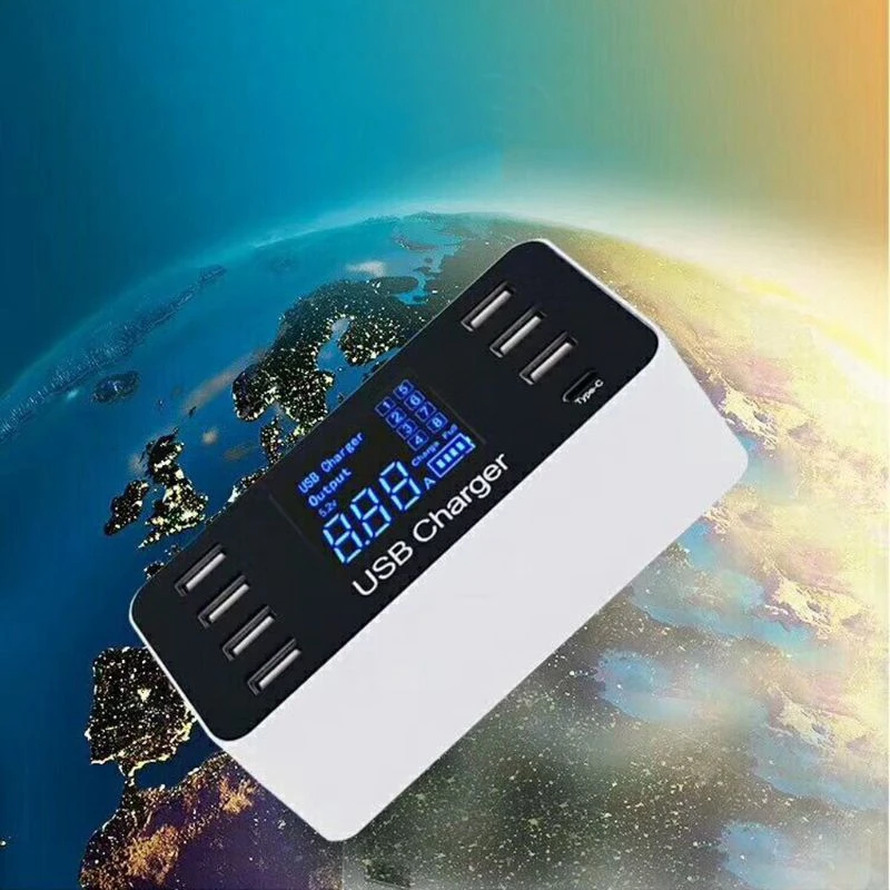 7 портов Usb 1X Тип C зарядное устройство с напряжением тока ЖК дисплей для смартфона
