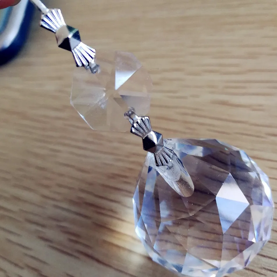 Nature stones 100pcs/lot clear crystal faceted ball+octagon bead haing pendants for chandelier parts wedding party decoration | Дом и сад