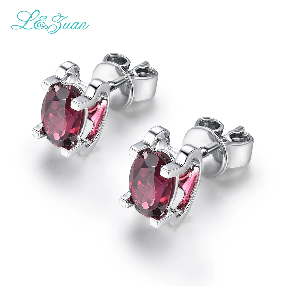 Женские серьги гвоздики из серебра 925 пробы с натуральным гранатом|stud earrings|earrings