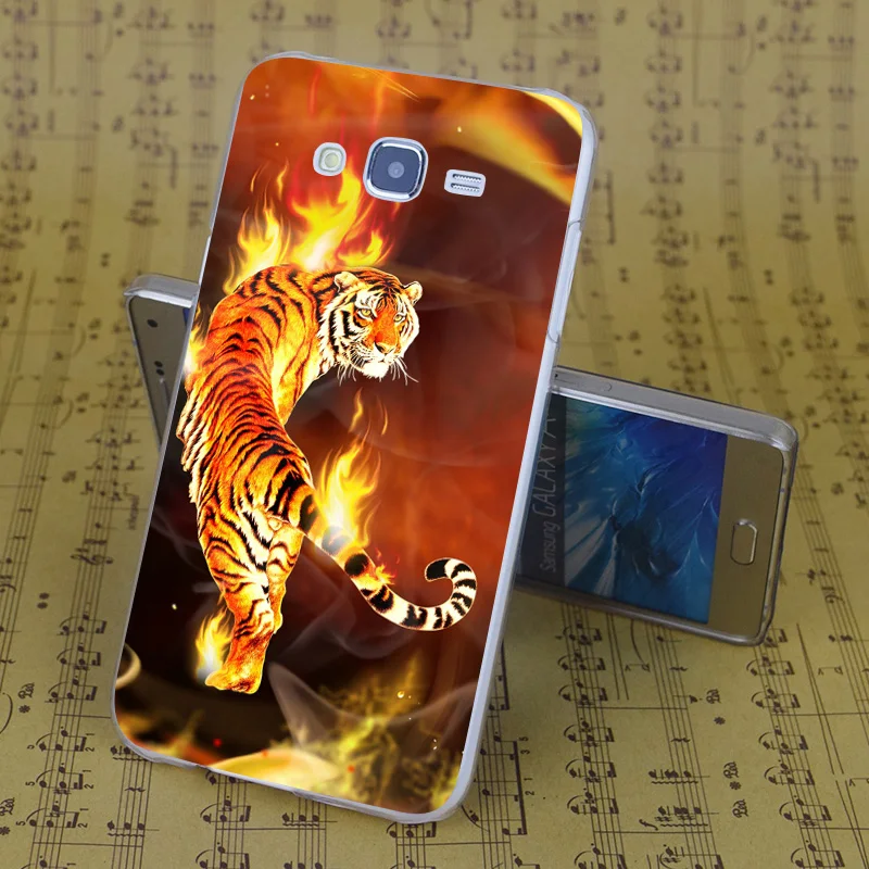 B4023 Тигр Круглый Охватило Пламя Прозрачный PC Hard Case Cover Для Samsung Galaxy J 3 5 7 8 9 2016 GRAND 2