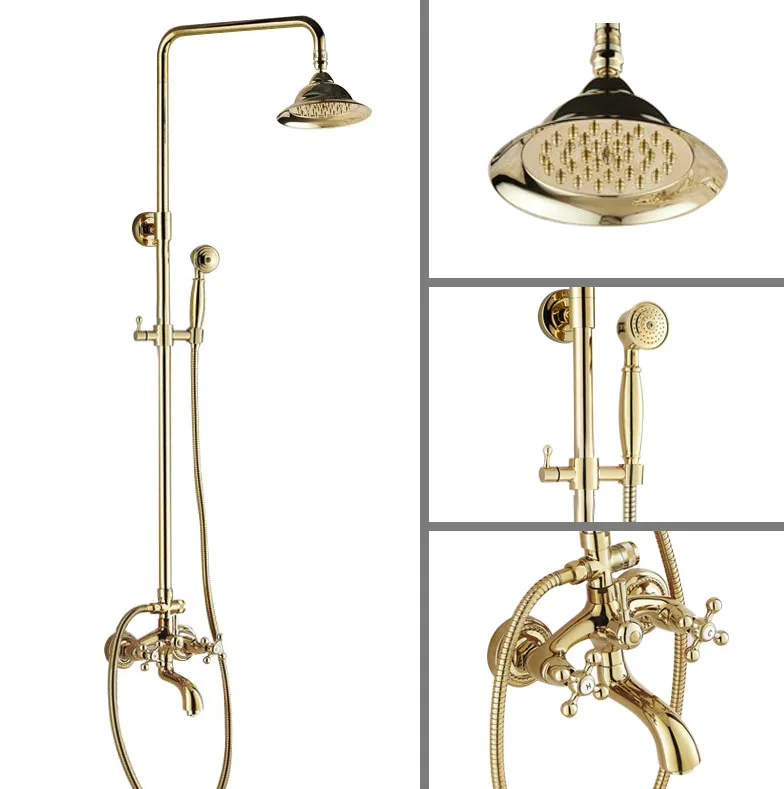 Роскошный полированный золотой Латунный двойной кран с перекрестными ручками