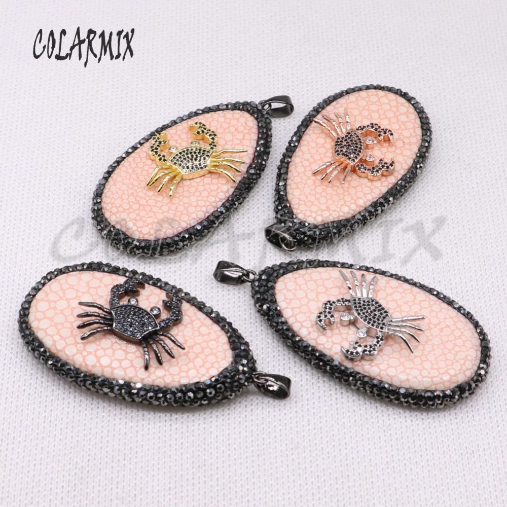 High quality fish skin pendant pave rhinestone with mix color metal zircon crab jewelry making for necklace4053 | Украшения и