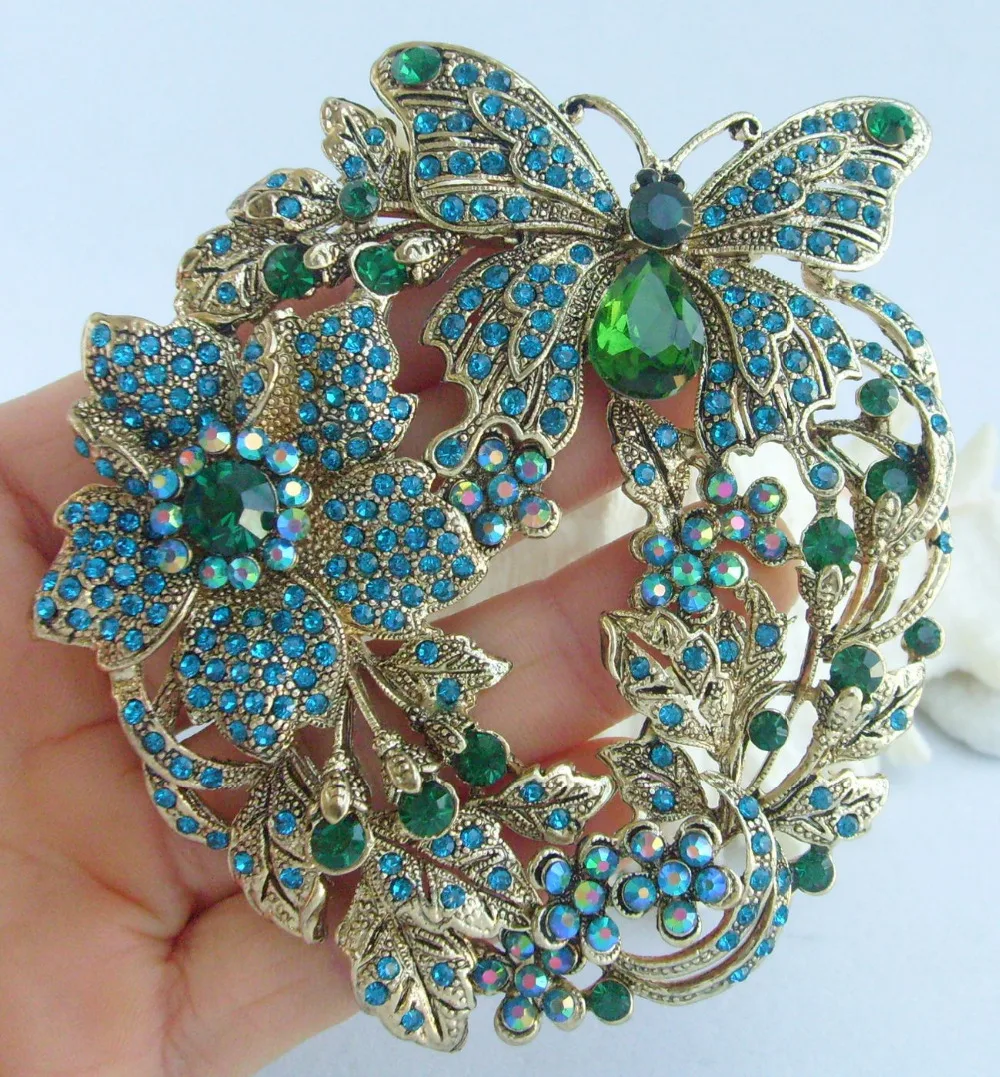 3 54 &quotPretty Blue Green Стразы Хрустальная брошь в виде бабочки булавка кулон EE04489C1|pin