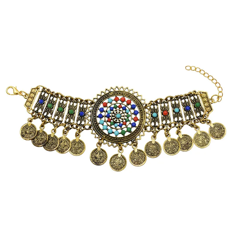 Gold Bracelet Бусы, монета, кисточка, танцевальная голова, цепочка, головной убор, браслет, серьги, богемный, цыганский, этнический, племенной, свадебные аксессуары для волос, ювелирные наборы - Окраска металла: Gold Bracelet