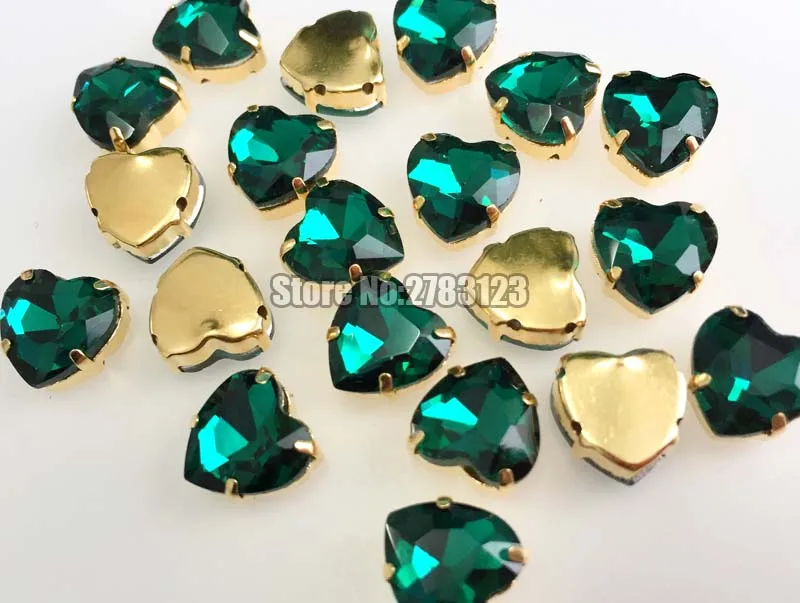 Gold bottom malachite green heart shape AAA Glass Crystal sew on claw rhinbestones use for diy/Clothing accessories SWHJ05 | Дом и сад
