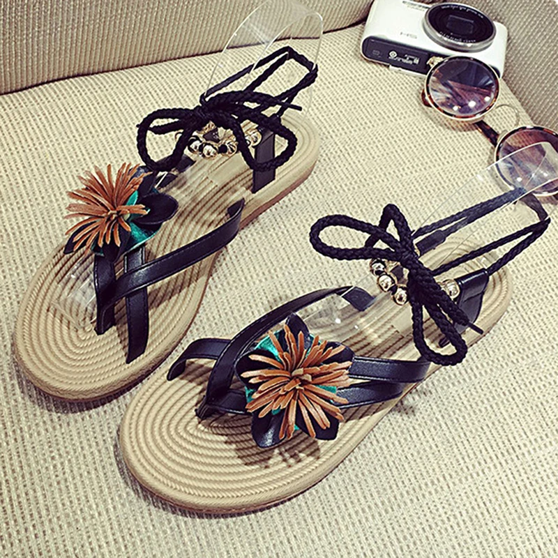 Пляжные сандалии; женская повседневная обувь; летняя пляжная обувь для улицы; спортивные сандалии на плоской подошве с цветами; женские кроссовки на шнуровке