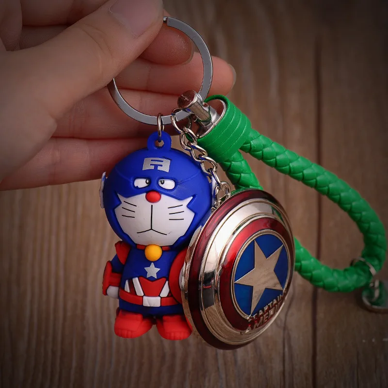 Хит 2019 брелок для ключей с героями мультфильмов Капитан Америка Marvel Doraemon кожаная