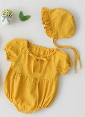 yellow Летняя модная одежда для отдыха, стильный комбинезон без рукавов для маленьких девочек, одежда для маленьких девочек, хлопковый комбинезон для маленьких девочек, ползунки в клеточку+ шапка с кроликом - Цвет: yellow