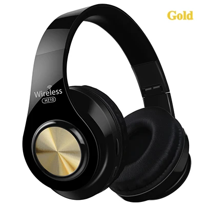 Gold Наушники Bluetooth гарнитура Беспроводная FM радио TF карта HIFI наушники вызов бас с микрофоном складной длительный срок службы батареи - Цвет: Gold