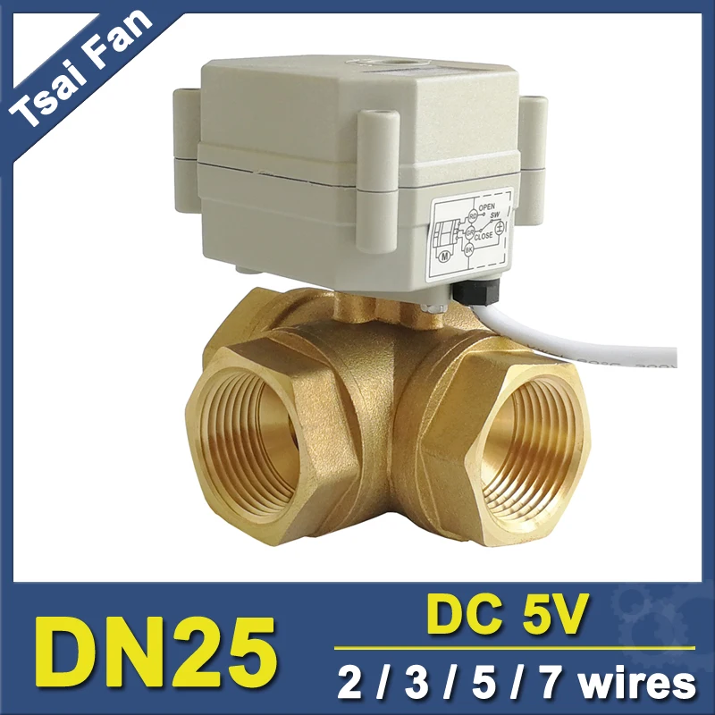 

TF25-BH3-C Brass 1'' (DN25) Horizontal 3 Way T/L Type Flow Control Electric Motorized Ball Valve DC5V 2/3/5/7 Wires