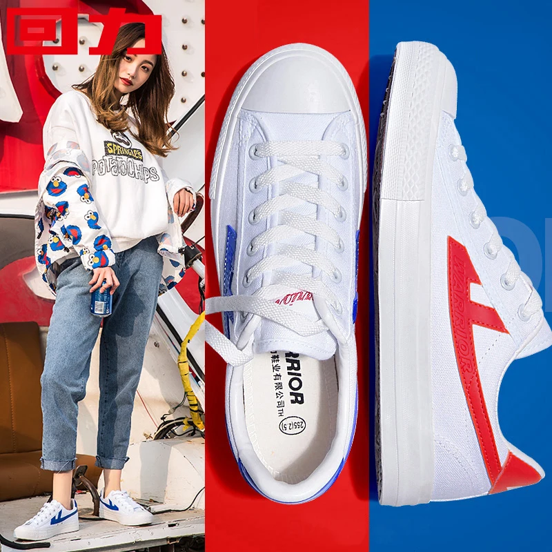 Уличные кроссовки Warrior Urban цвет белый красный Женская парусиновая обувь на