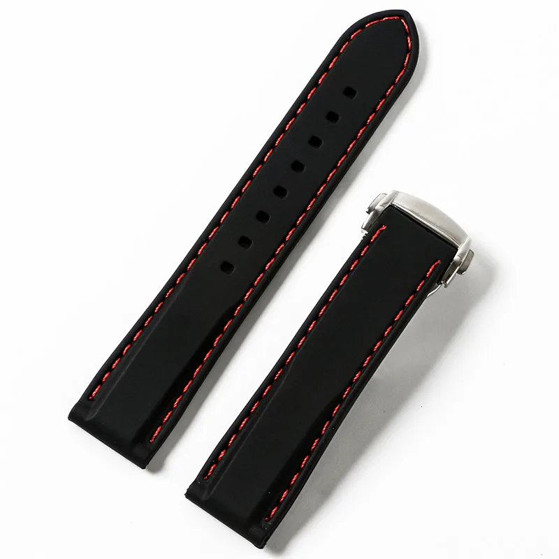 20 мм 22 мм Универсальные силиконовые ремешки для часов Seiko Sport Rubber For Breitling ремешок для часов samsung gear S3 браслет синий - Цвет ремешка: black red