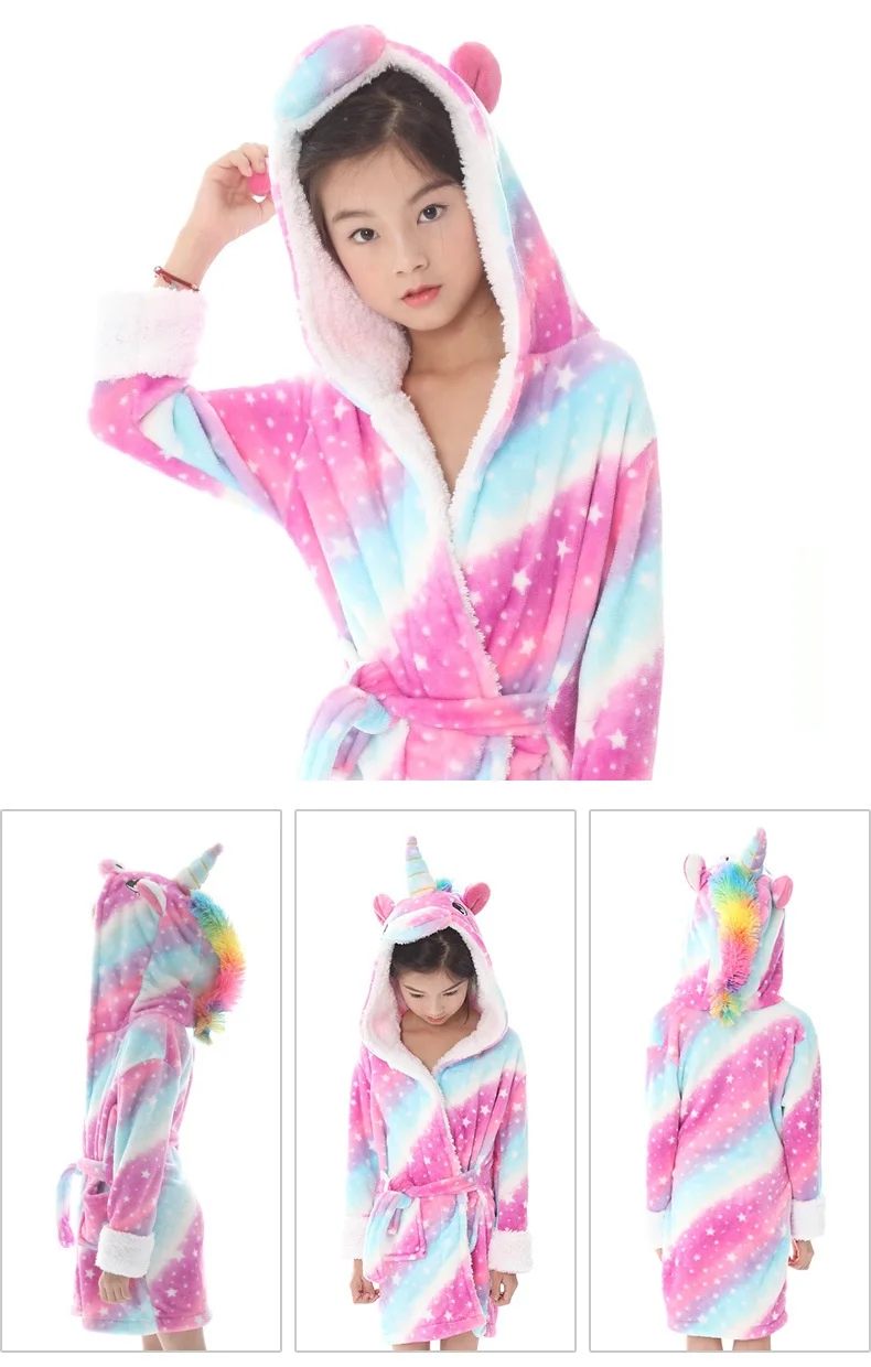 Kigurumi/детский банный халат с капюшоном в виде единорога; банный халат с изображением звезд и радуги; Пижама для мальчиков и девочек; детская одежда для сна; ночная рубашка