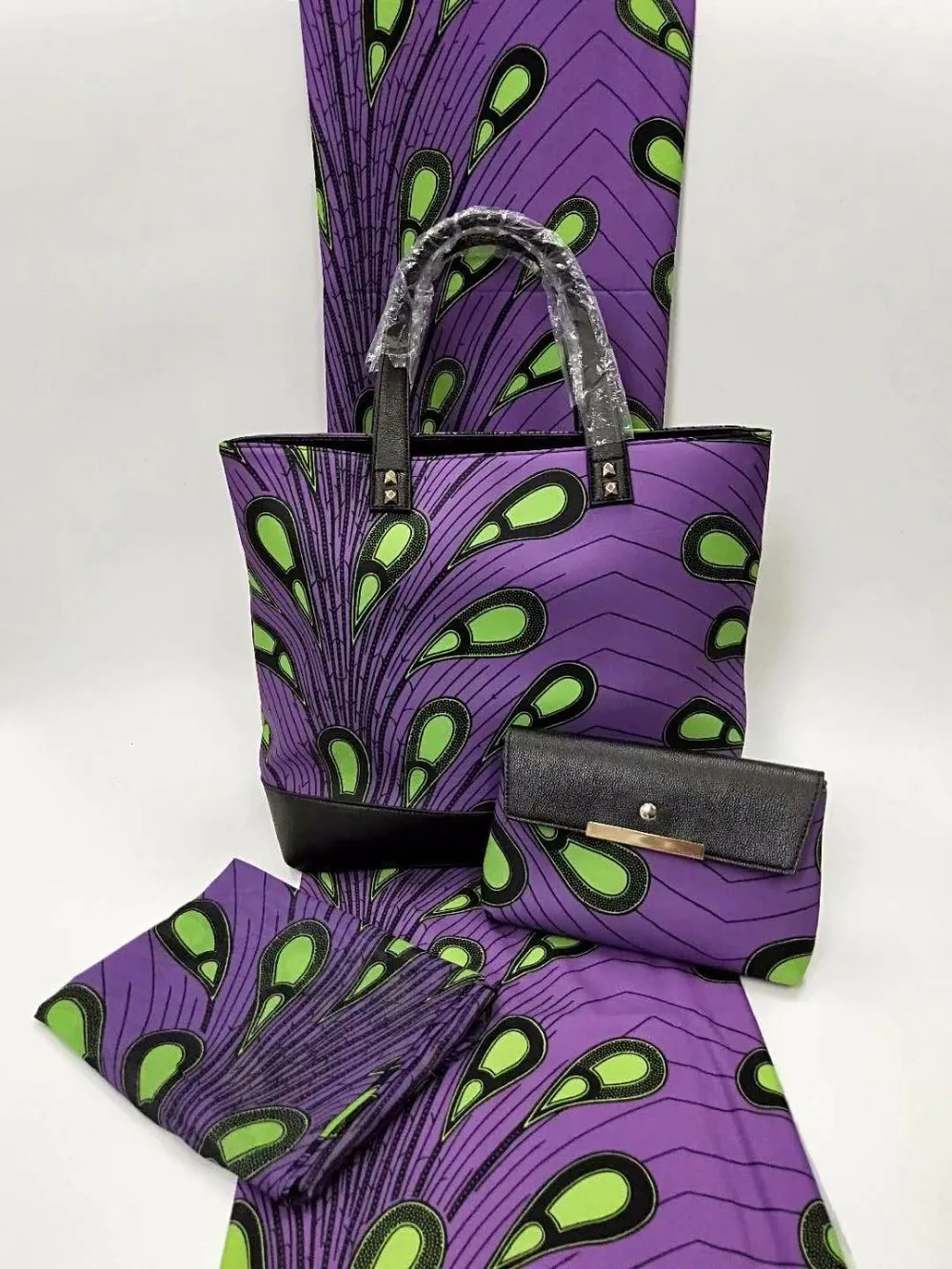 latest guinea brocade fabric stretch silk chiffon women handbag set ankara negerian real wax bag 4+2yard/lot005 | Дом и сад