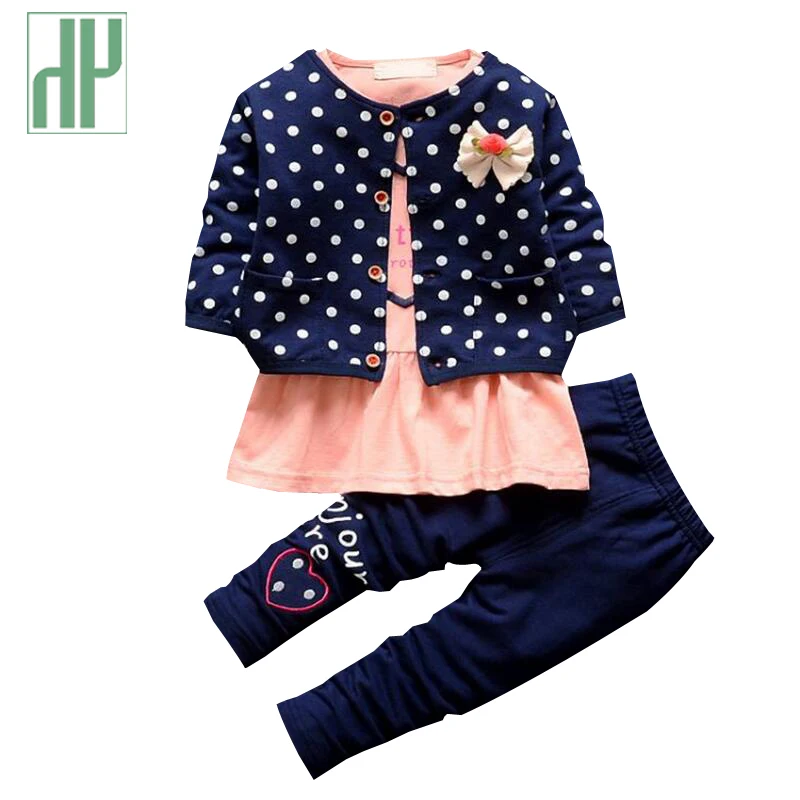 3pcs suit newborn baby girl clothes Kids Spring winter wave point clothing set fashion outfit cotton infant | Мать и ребенок