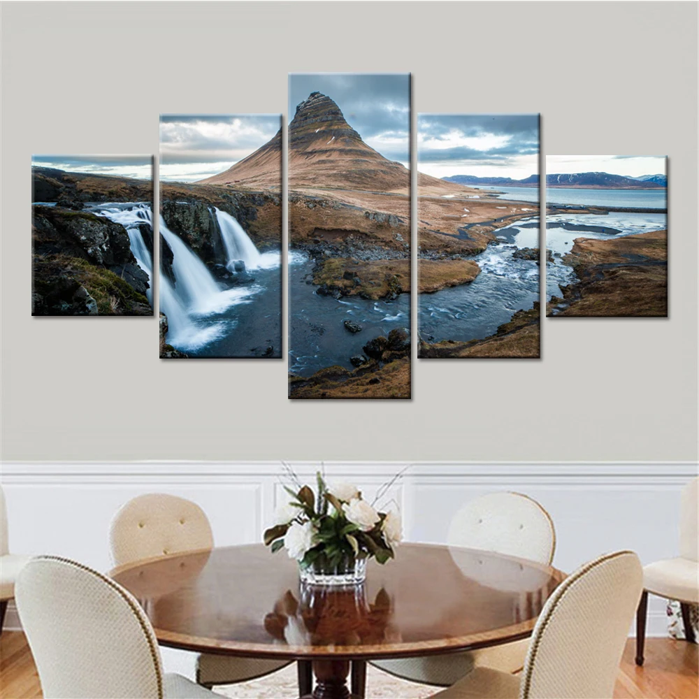 Drop Shipping 5 Pieces Cuadros Decoracion Mountain Waterfall Landscape Canvas Wall Art Painting for Living Room No Frame | Дом и сад