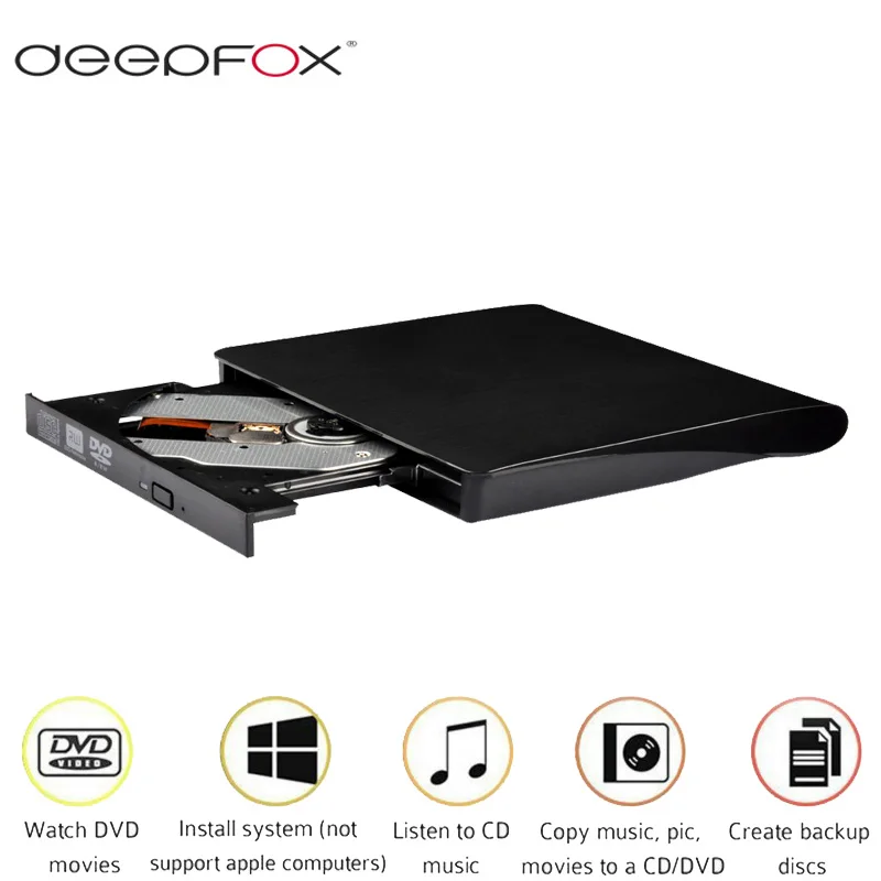 

Оптический привод Deepfox, 12,7 мм, USB 2.0, портативный внешний привод DVD RW, CD, RW, для ноутбуков, нетбуков, ноутбуков, ПК