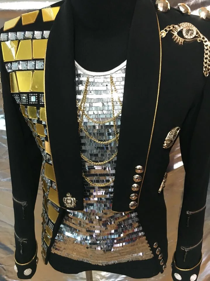 Мужской приталенный костюм с зеркалом для сцены пиджак певицы танцовщицы