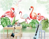 beibehang large thick wall paper nordic hand painted tropical plants flamingo background bedroom papel de parede 3d wallpaper