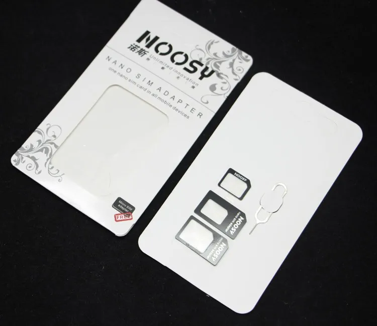 Оптовая продажа 500 компл./лот Noosy Nano SIM адаптер 4 в 1 Micro с ключом для извлечения