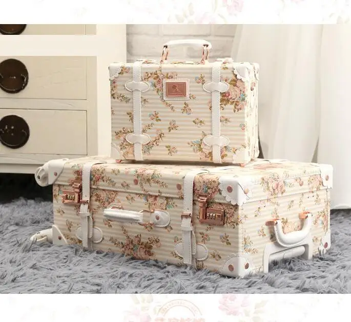 a set Travel tale женские 2" 22" 2" 26" Дорожная сумка в стиле ретро чемодан цветочный koffers тележки для туда и обратно - Цвет: a set